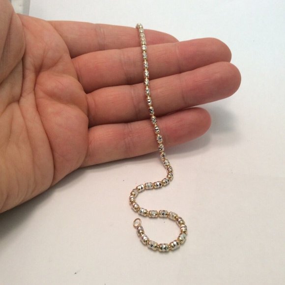 10k Solid Real 2 Tone Yellow Gold Disco Bar ball Beads Fancy Bracelet 8''  5.30g - Picture 6 of 8